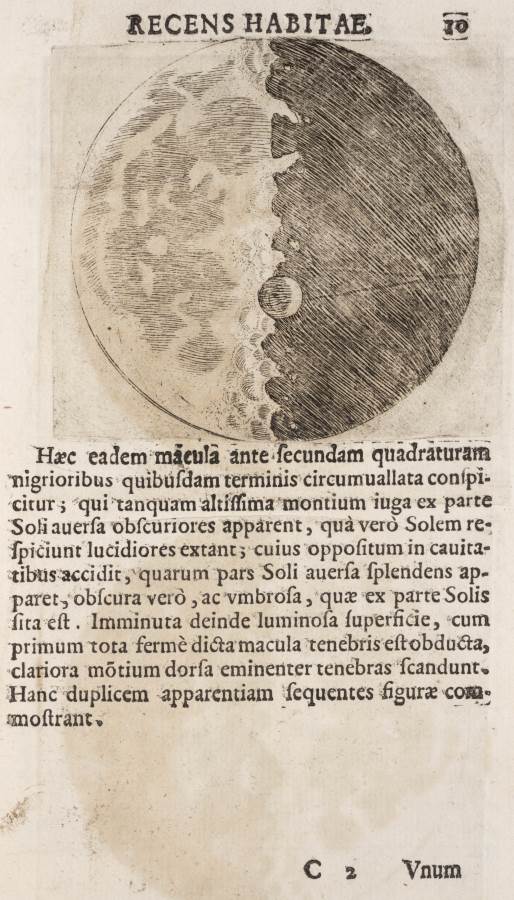 Galileo's moon from starry messenger, 1610 (credit: Linda Hall Library of Science, Engineering & Technology, USA)