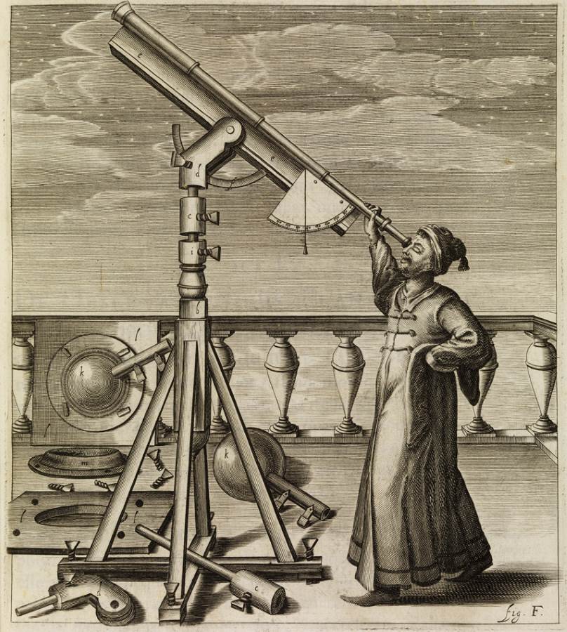 Hevelius and his telescope (credit: The Royal Society)